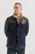 Brunello Cucinelli Bonded wool flannel paneled down vest with shearling collar and nappa leather inserts