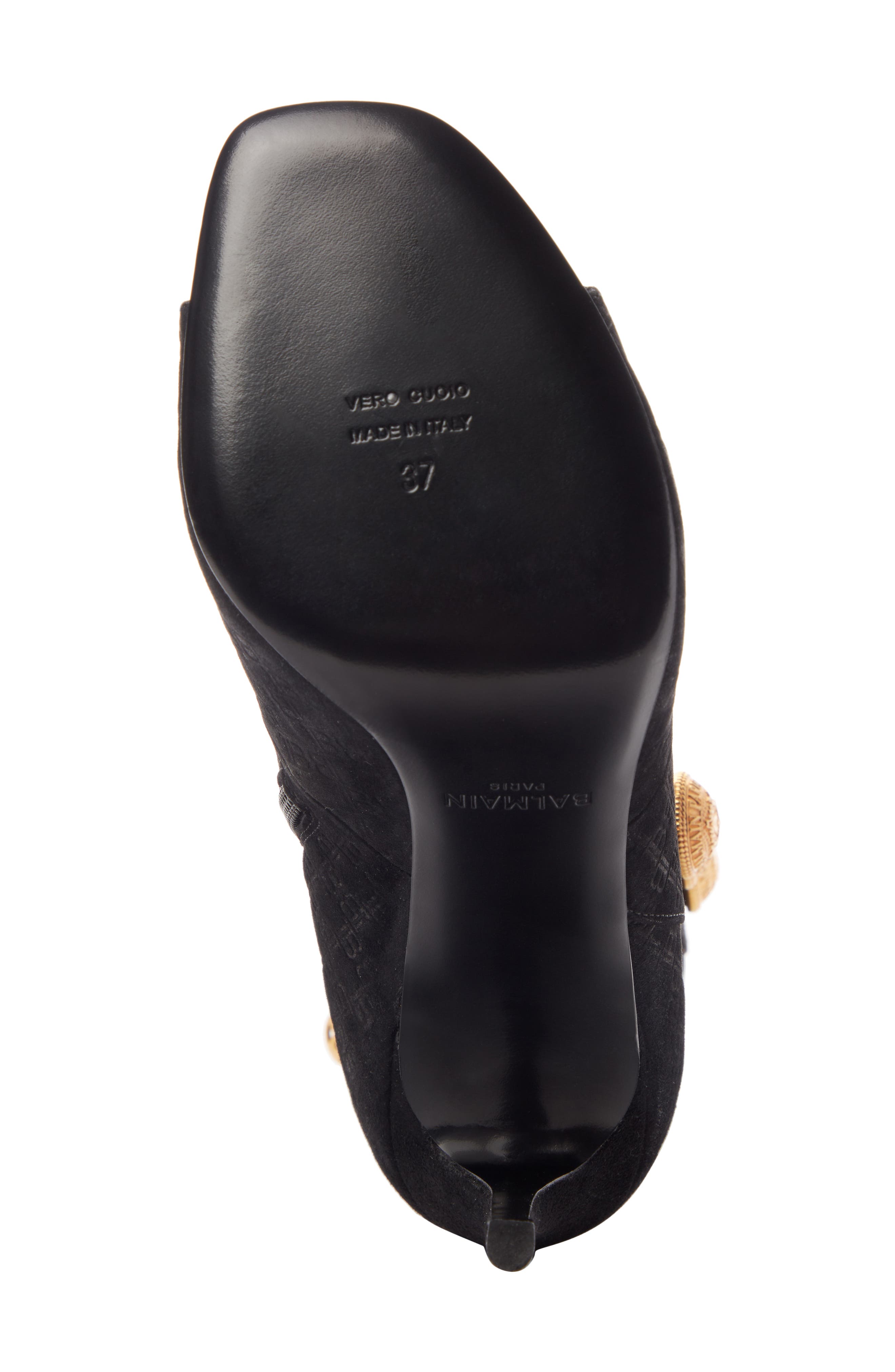 Balmain Oslo Logo Embossed Open Toe Bootie, Alternate, color, 