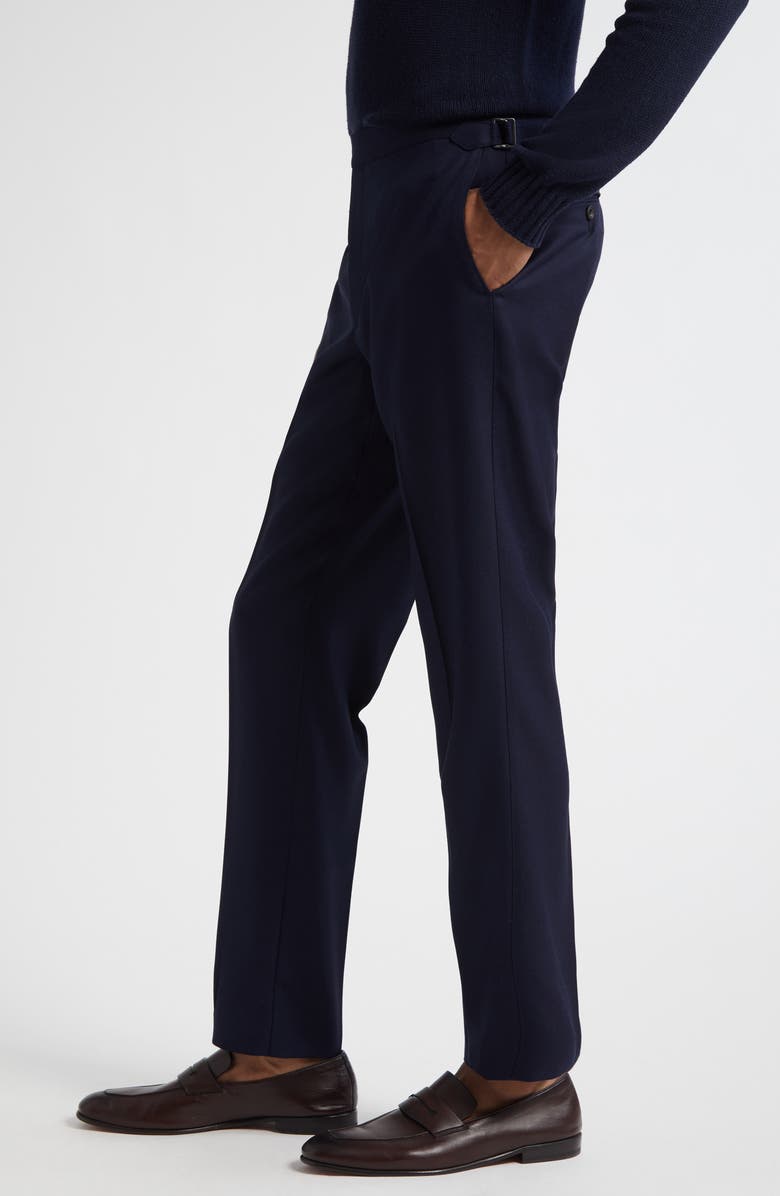 Thom Sweeney Flat Front Wool Hopsack Pants, Alternate, color, Navy