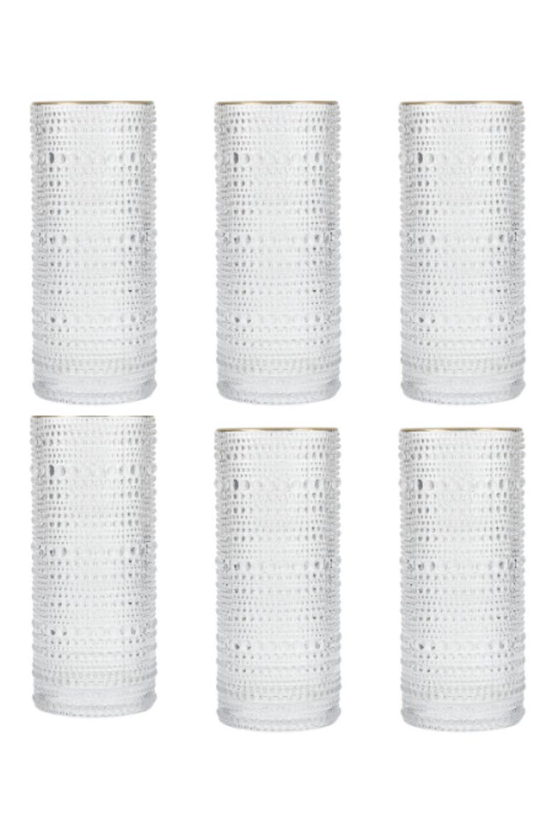 Jupiter Set of 6 Gold Rim Collins Glasses, Main, color, CLEAR