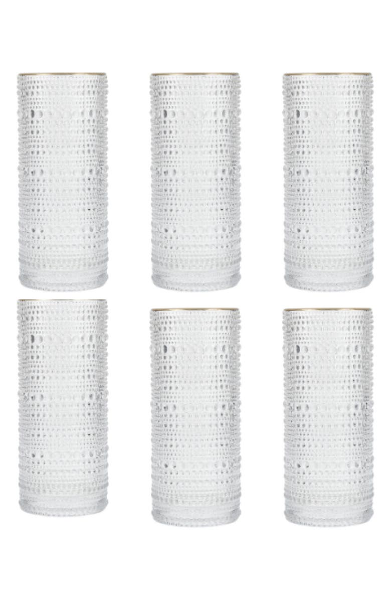 Fortessa Jupiter Set of 6 Gold Rim Collins Glasses, Main, color, Clear