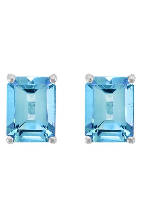 14K White Gold Blue Topaz Stud Earrings