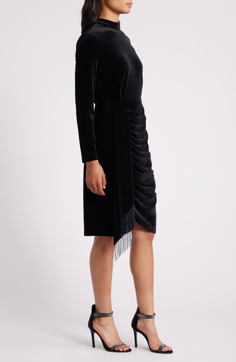 Tahari ASL Bead Detail Long Sleeve Stretch Velvet Cocktail Dress, Alternate, color,