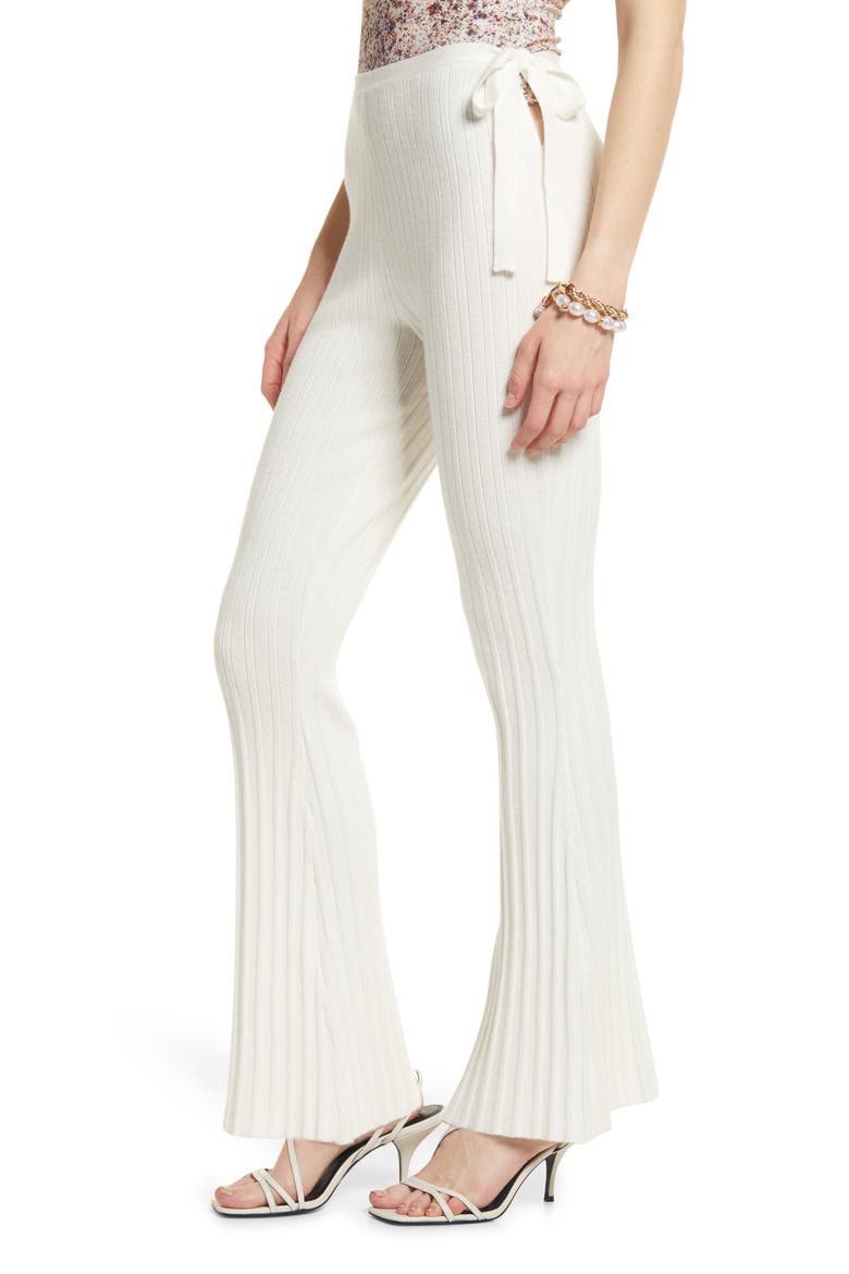 Ribbed Side-Tie Knit Pants, Alternate, color, IVORY