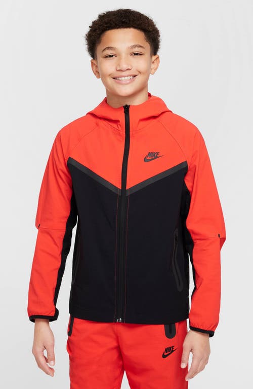 Nike Boys Nsw Tech Woven Full-zip Jacket Pd In Black/light Crimson/black