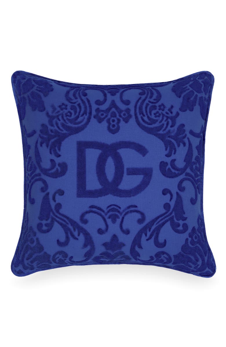 Dolce&Gabbana DG Logo Cotton Terry Cloth Outdoor Accent Pillow, Main, color, Blue