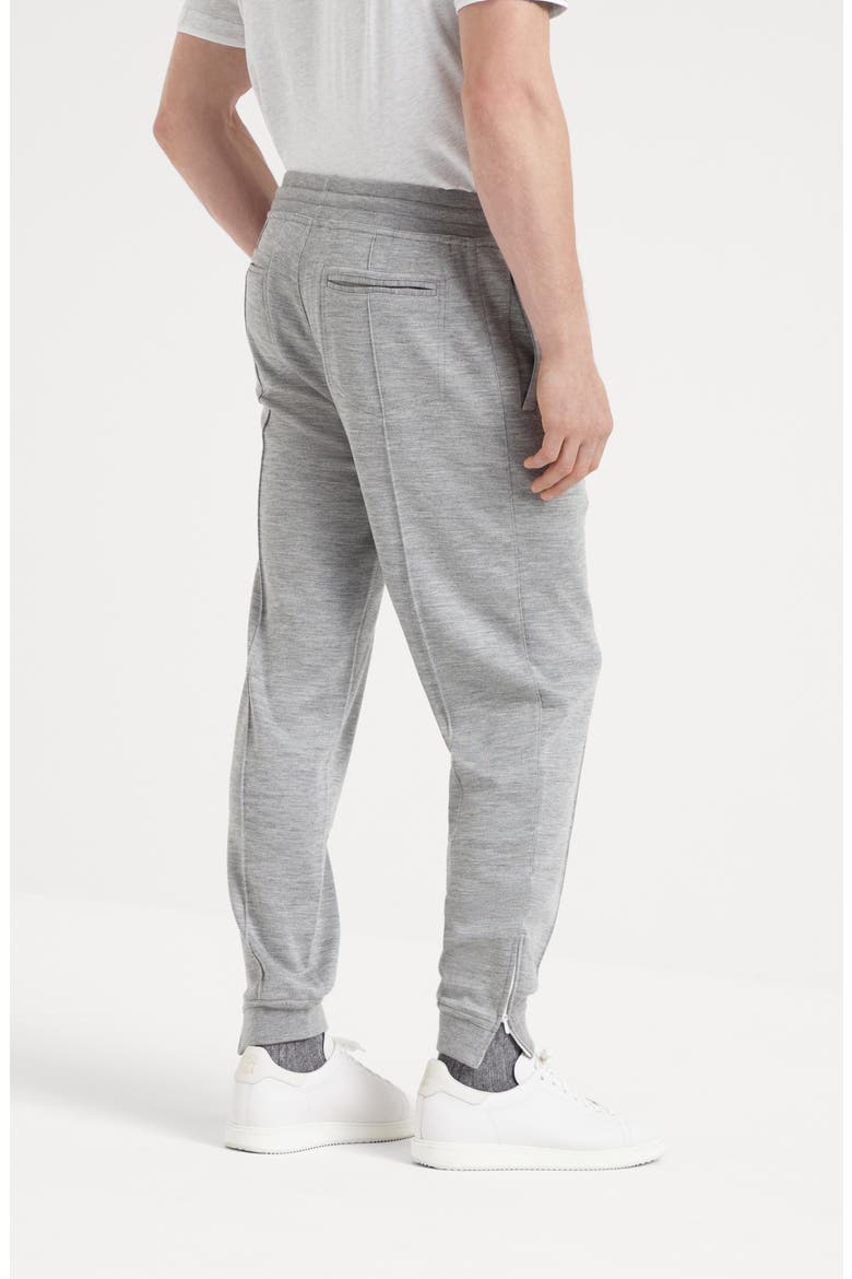 Cashmere and silk French terry trousers with Crête detail and elasticated zipper cuffs, Alternate, color, Grey