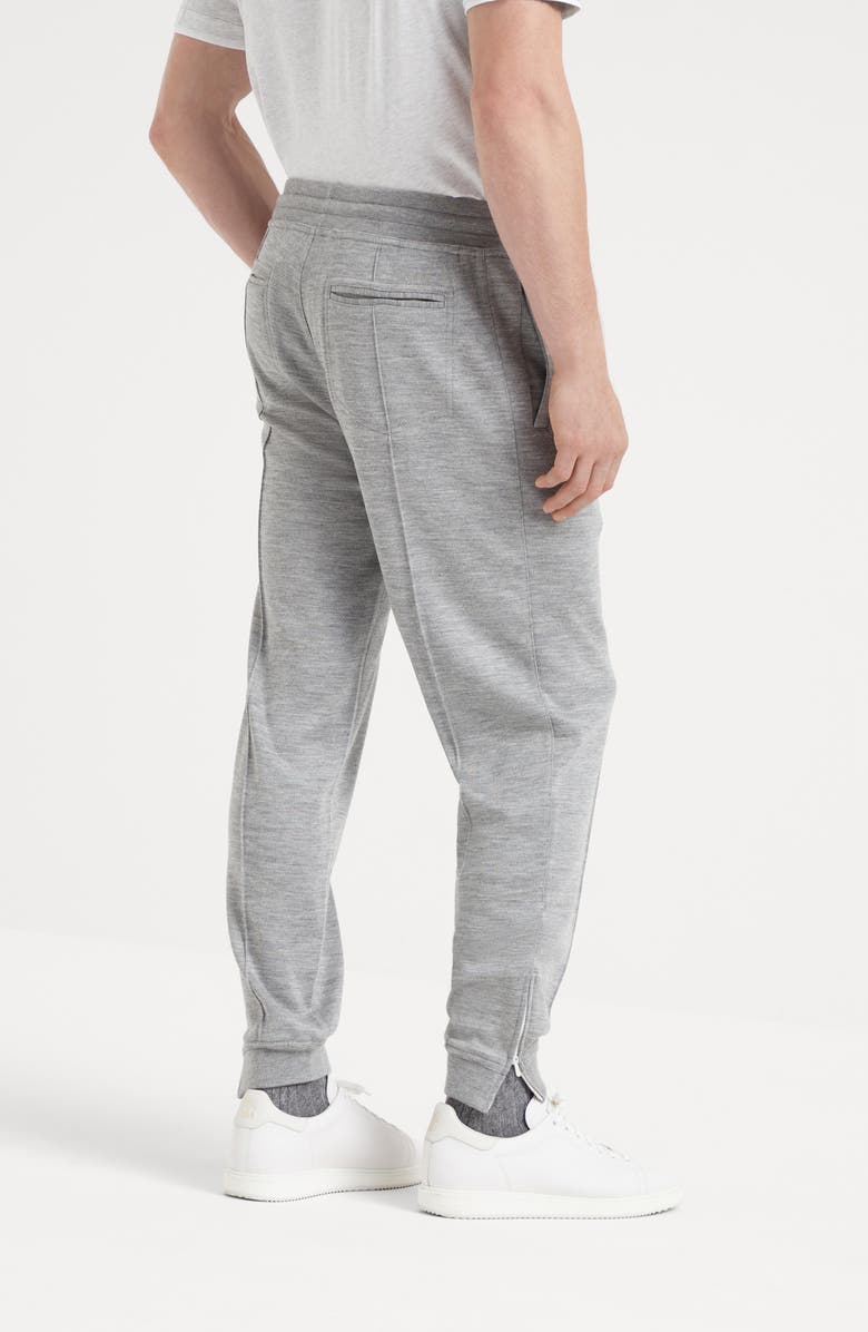 Brunello Cucinelli Cashmere and silk French terry trousers with Crête detail and elasticated zipper cuffs, Alternate, color, 