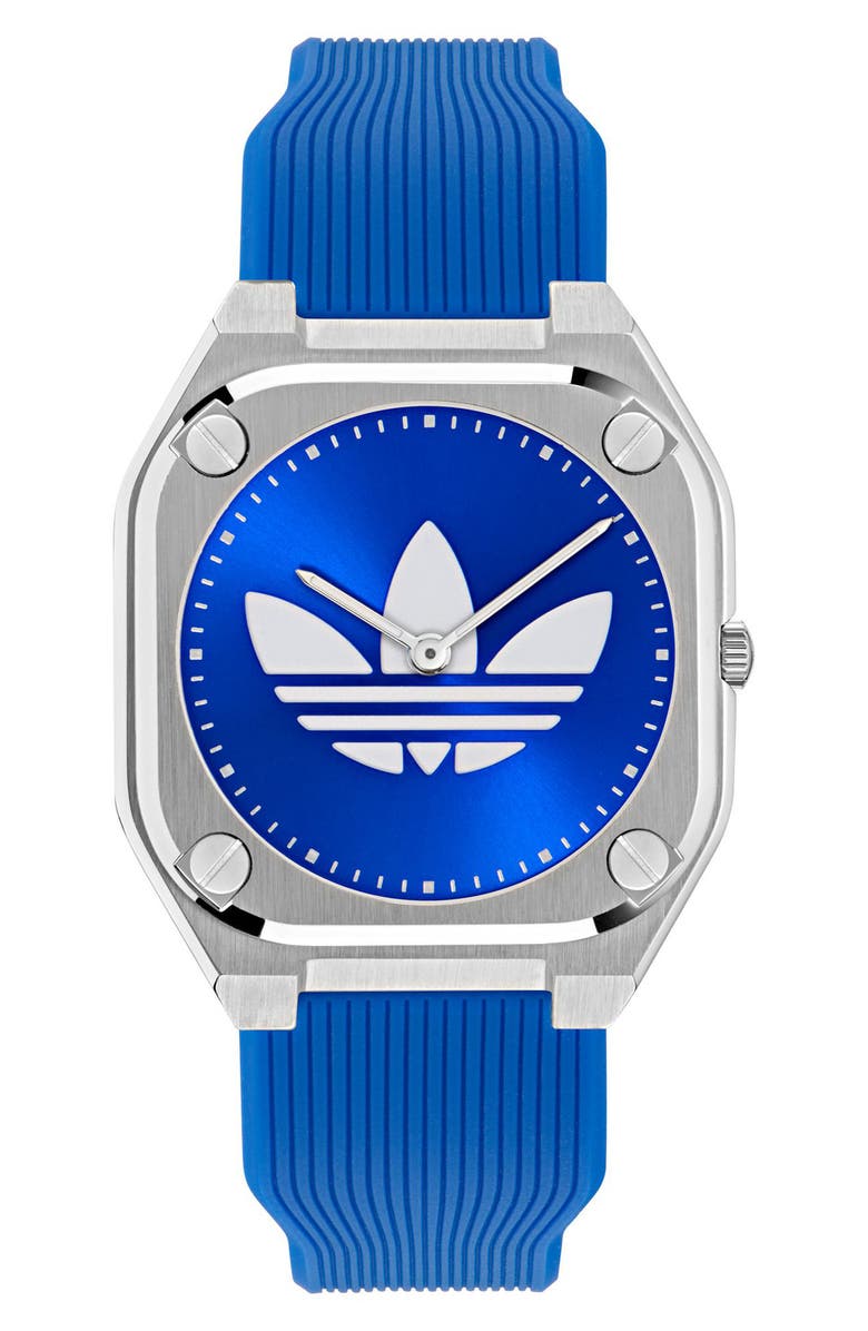 adidas City Tech Blue Thin Silicone Strap Watch, 39mm, Main, color, Blue