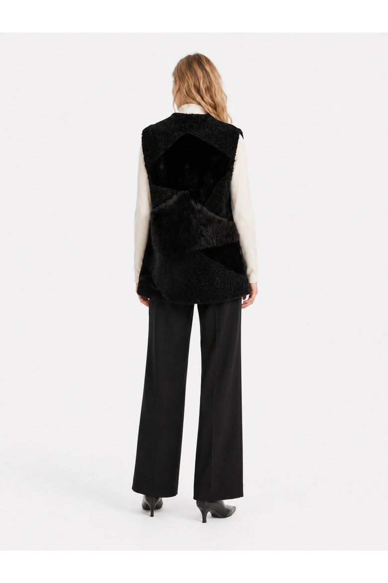 Dolce Shearling Midi Vest, Alternate, color, Black