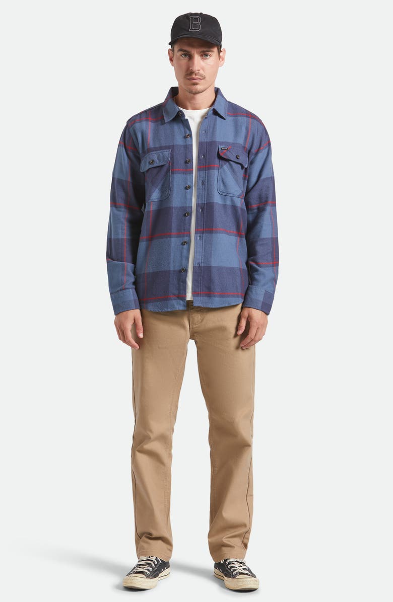 Brixton Bowery Plaid Flannel Button-Up Shirt, Alternate, color, Bering Sea/Indigo/Adrenal
