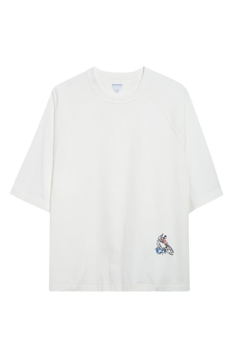 Bottega Veneta Whale Embroidered Oversize Cotton Jersey T-Shirt, Alternate, color, 9071 Chalk