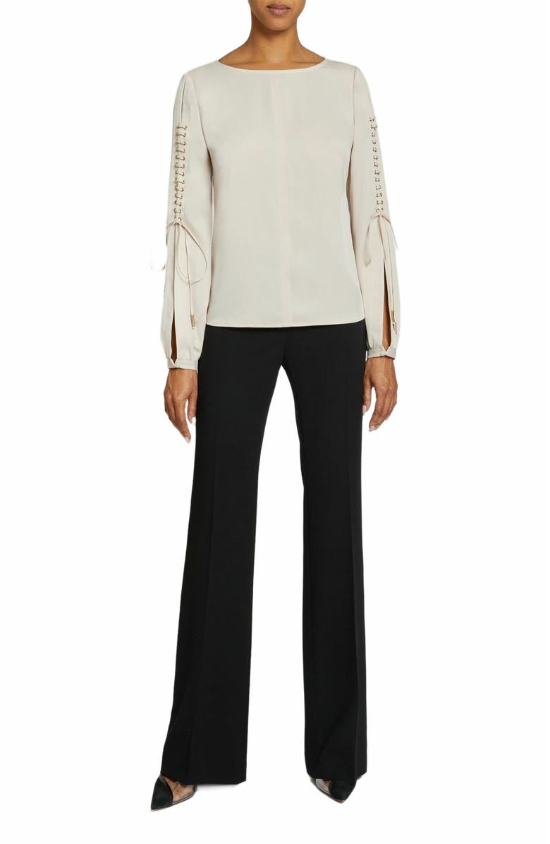 Santorelli Livi Long Sleeve Top with Grommet Detail in Smooth Crepe, Alternate, color, 