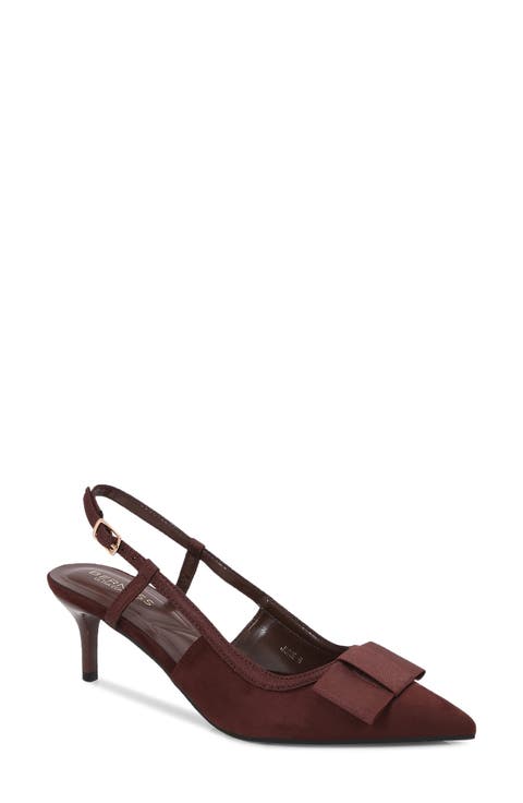 June Bow Pointed Toe Slingback Kitten Heel Pump (Women)