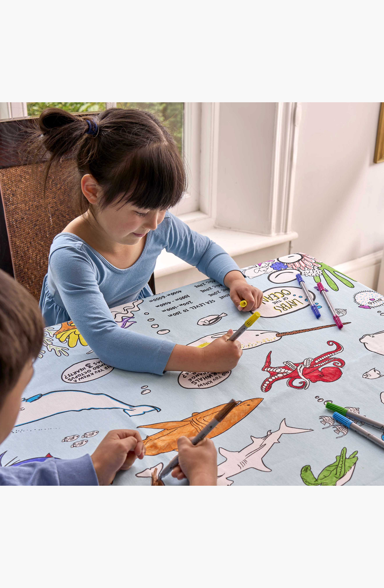 Eat Sleep Doodle Under the Sea Tablecloth, Alternate, color, Light Blue