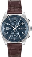 BOSS Skytraveller Chronograph Croc Embossed Leather Strap Watch, 44mm