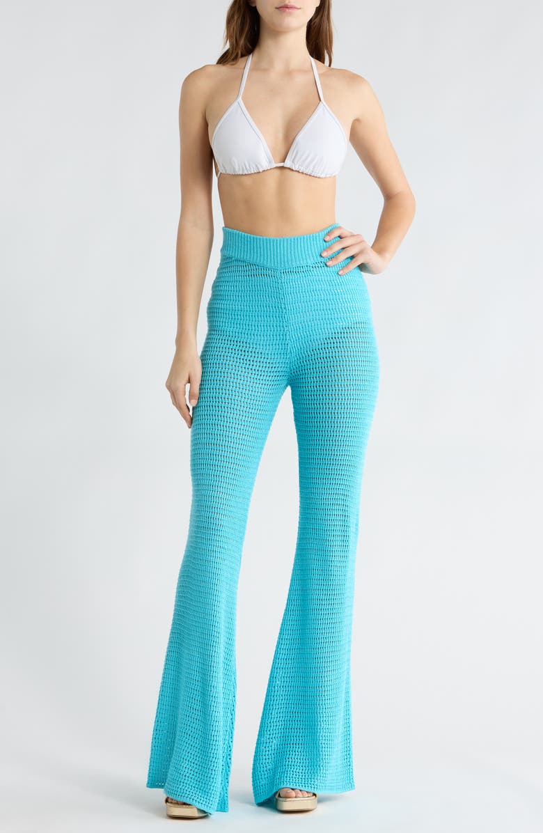 Elan Open Knit Cover-Up Pants, Main, color, Turquoise