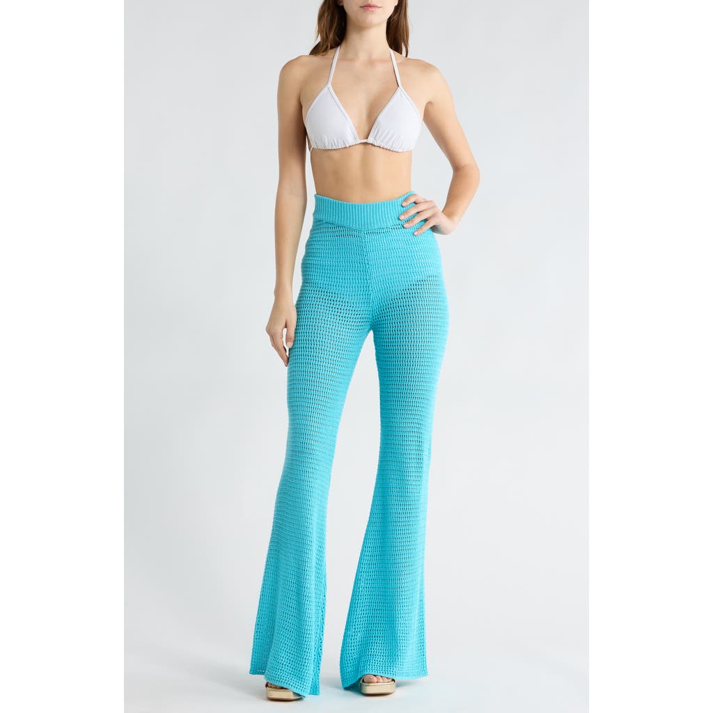 Elan Open Knit Cover-up Pants In Blue