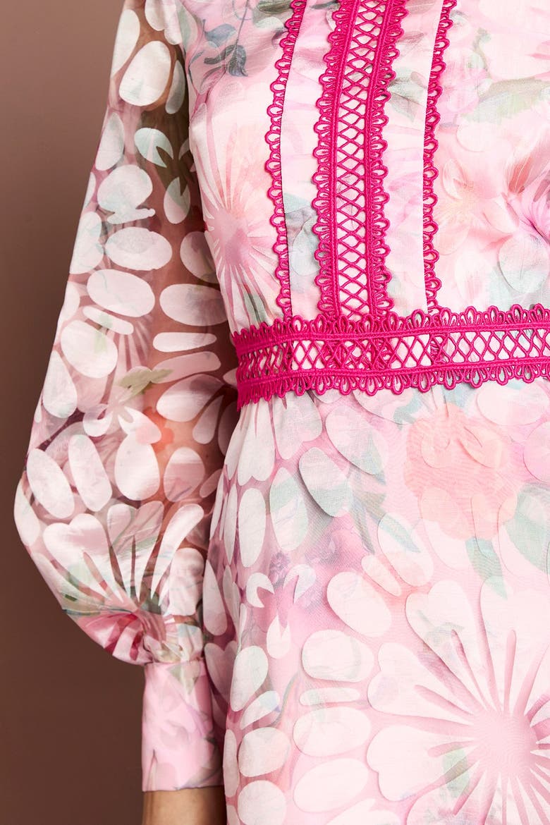 Contrast Collar Lace Trim Midi Dress, Alternate, color, Pink