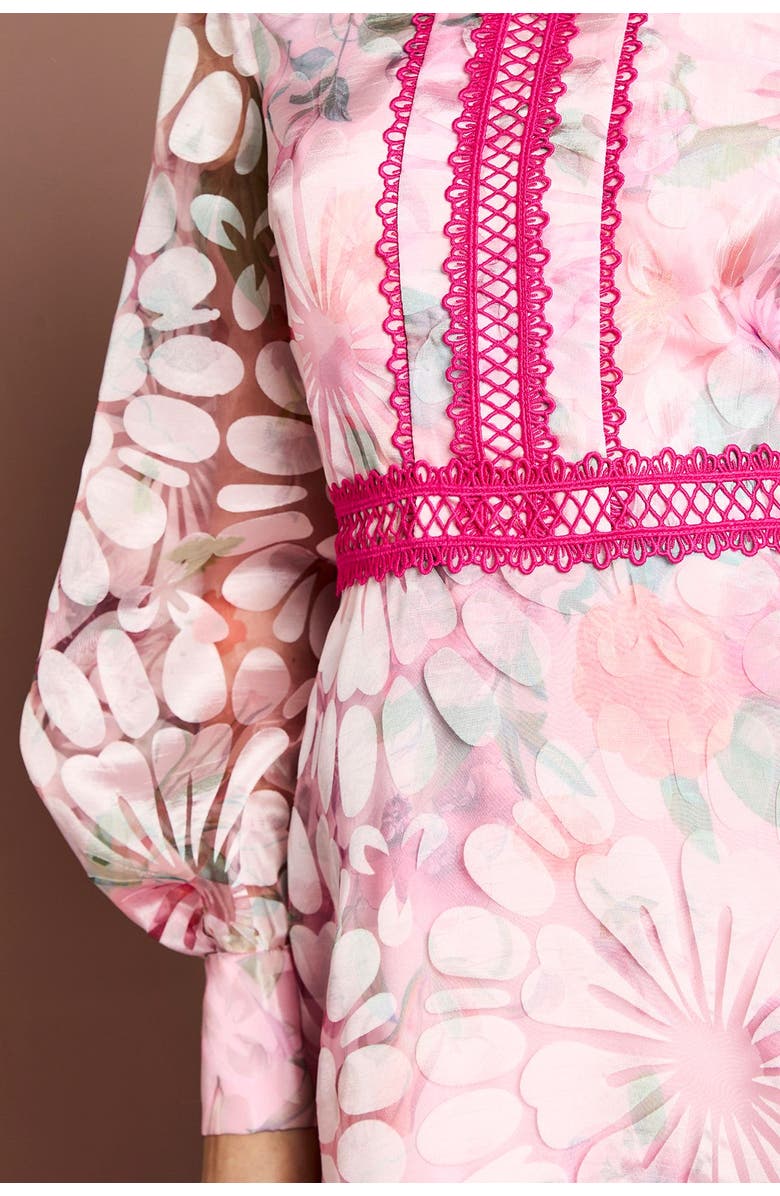 Coast Contrast Collar Lace Trim Midi Dress, Alternate, color, Pink