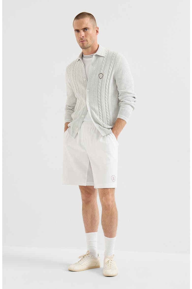 Cotton interlock shorts with logo, Alternate, color, White