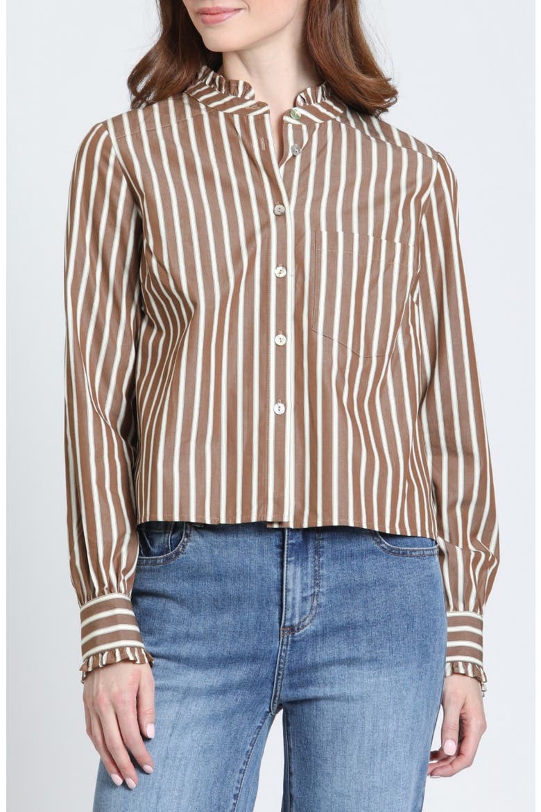 Ruffle Detail Cropped Shirt, Main, color, MOCHA CREAM