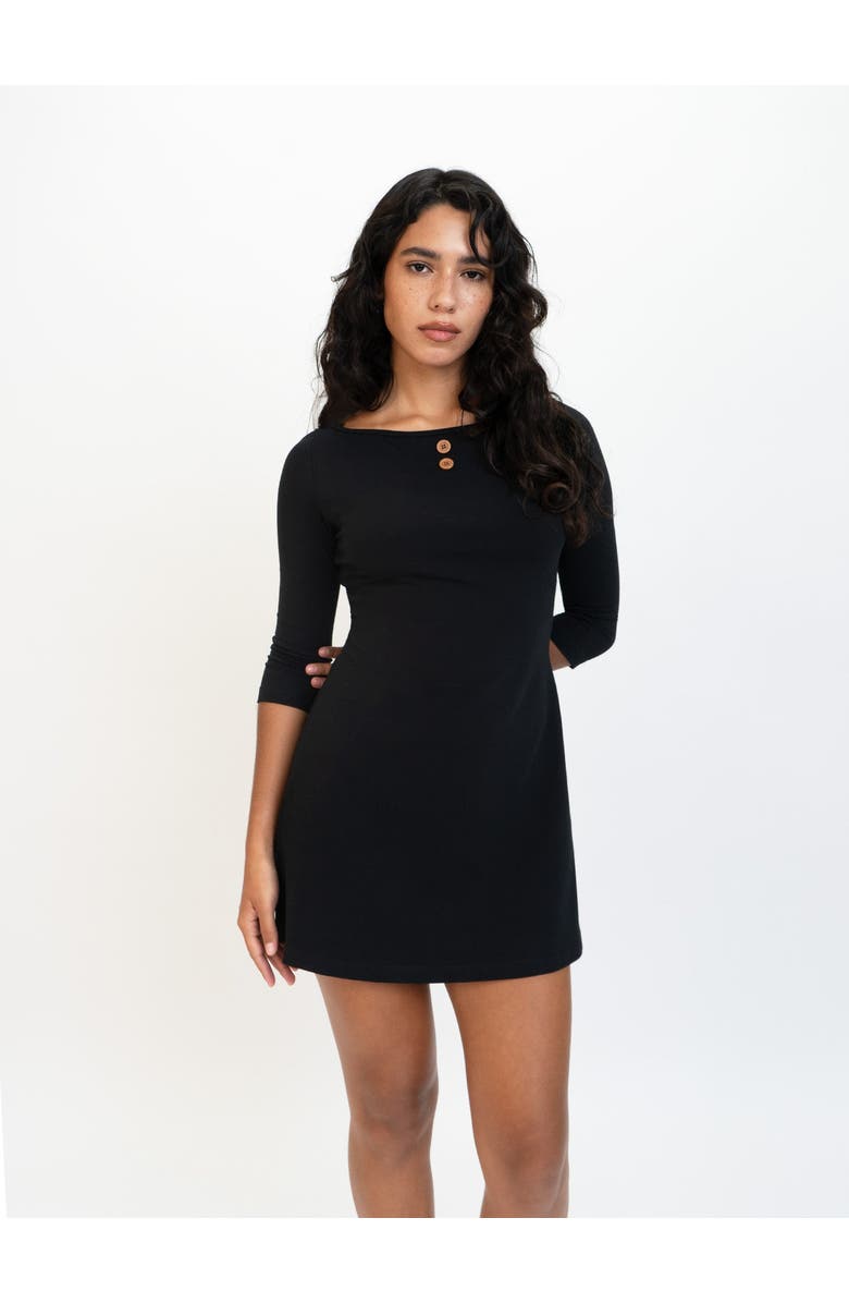 Oddli 3/4 Sleeve Boat Neck Dress, Alternate, color, Black