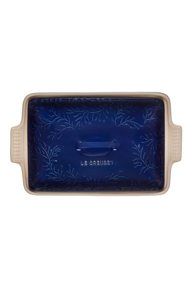 Heritage 2 1/2 Quart Covered Rectangular Stoneware Casserole, Alternate, color, INDIGO W/ EMBOSSED LID