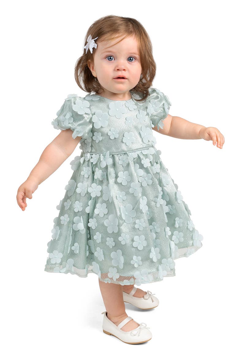 3D Flower Mesh Party Dress & Bloomers, Alternate, color, SAGE