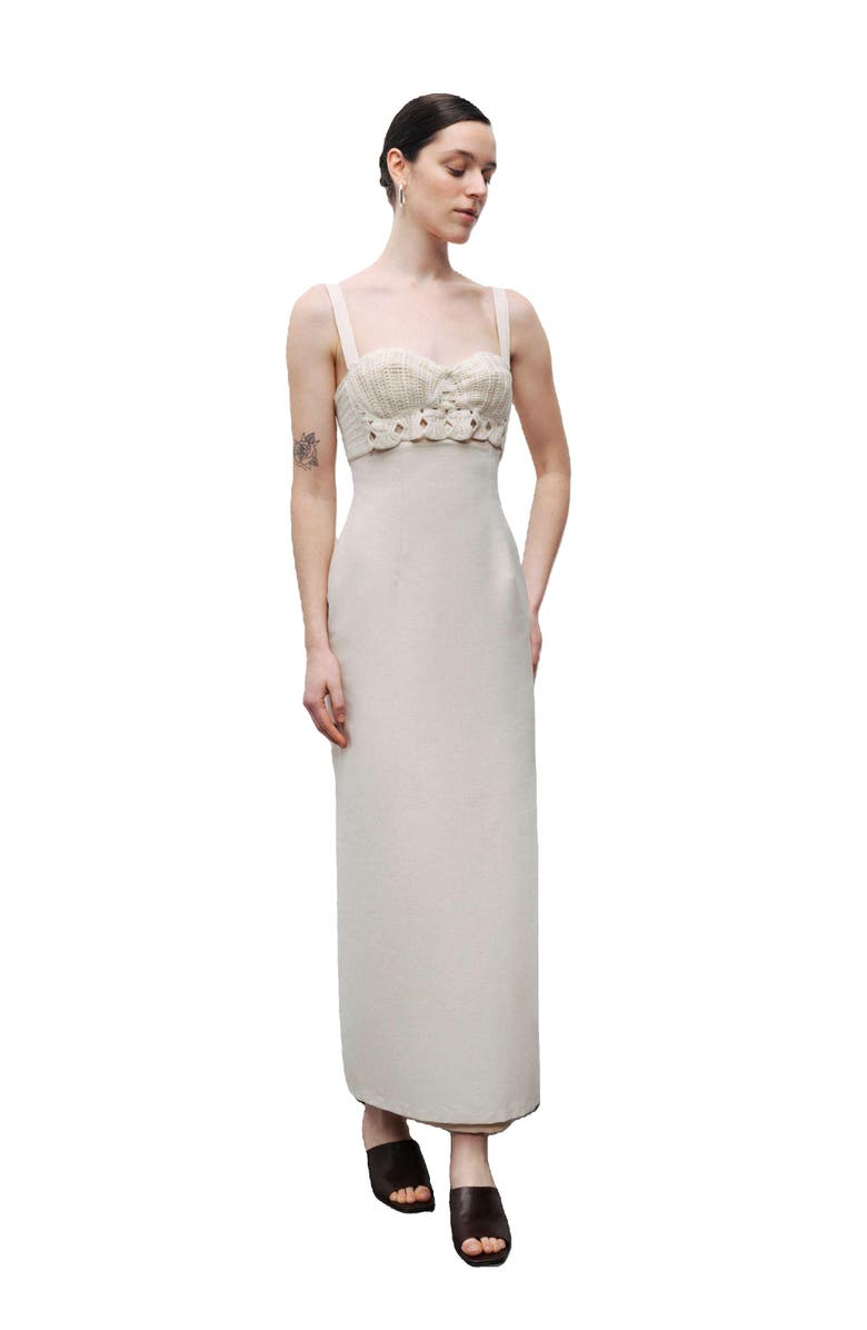 Nocturne Linen Brode Detailed Sweetheart Maxi Dress, Alternate, color, 