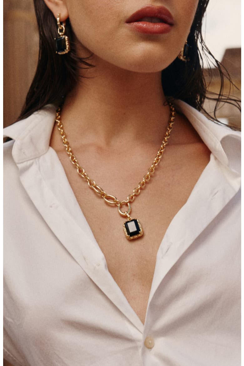 Agate Lava Necklace, Alternate, color, Gold & Black