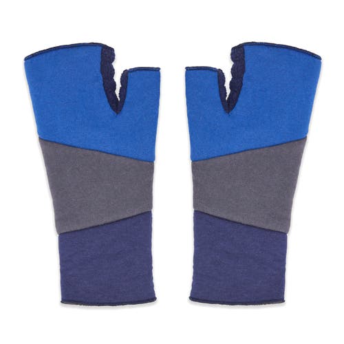 Feelgoodz Artisan Crafted Fleece Lined Color Block Fingerless Gloves In Blue