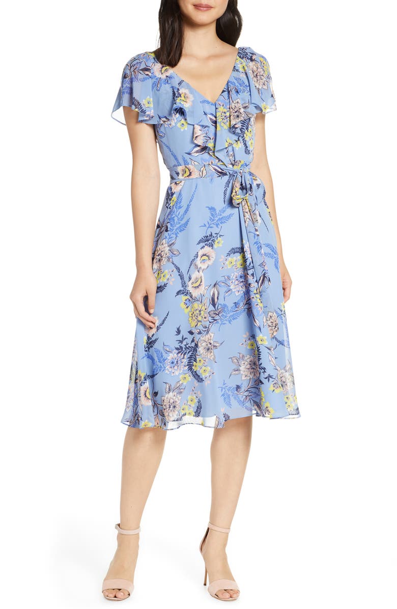 Eliza J Floral Ruffle Chiffon Dress, Main, color, 