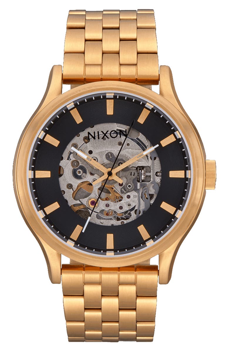 Nixon Spectra Automatic Bracelet Watch, 40mm, Main, color, Black / Gold
