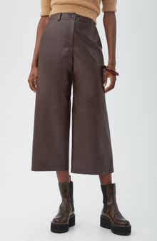 Trina Turk Tanashi Faux Leather Crop Wide Leg Pants
