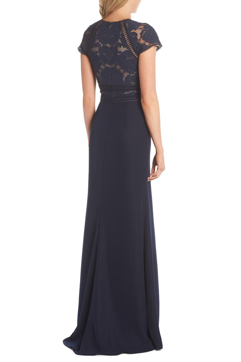 Lace & Crepe A-Line Gown, Alternate, color, NAVY/ NUDE