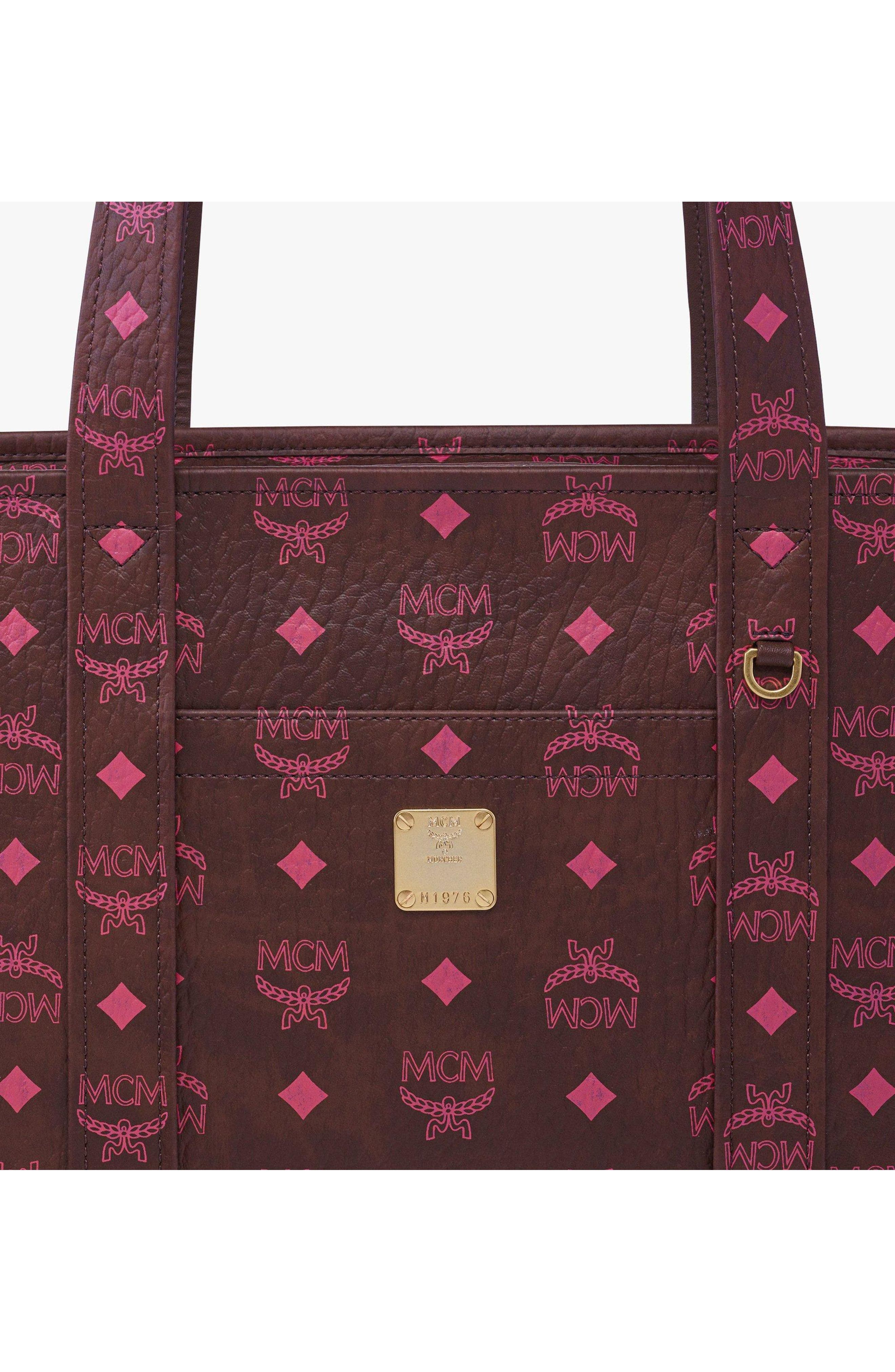 MCM Aren School Bag Tote in Visetos, Alternate, color, Cinnamon