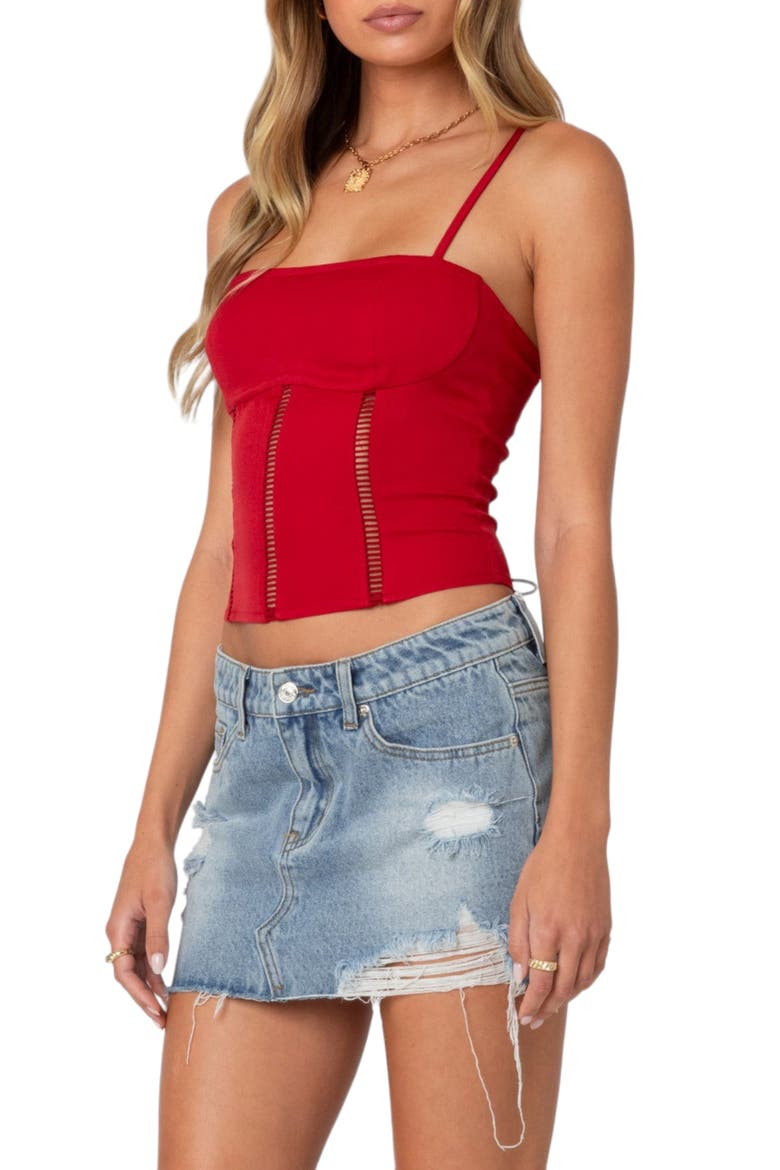 Jennie Ladder Stitch Corset Camisole, Alternate, color, RED