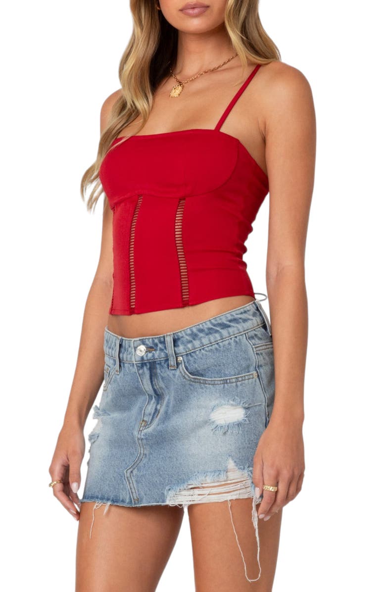 EDIKTED Jennie Ladder Stitch Corset Camisole, Alternate, color, Red