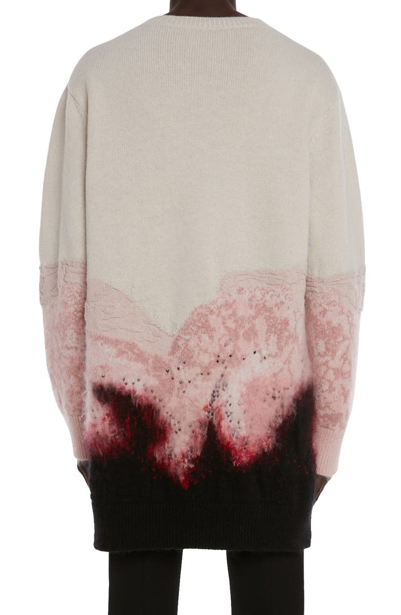 McQueen Alexander McQueen Oversize Intarsia Flower Wool & Mohair Crewneck Sweater, Alternate, color, 