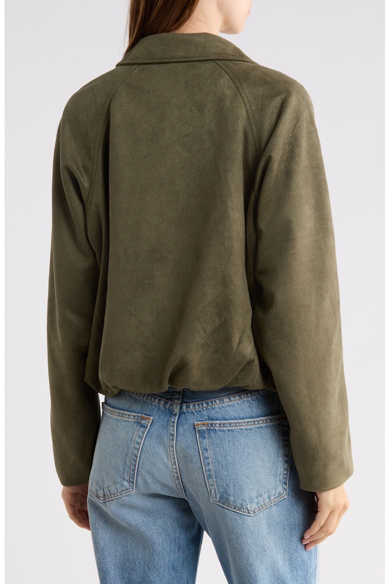 Faux Suede Zip Up Bubble Jacket, Alternate, color, OLIVE NIGHT