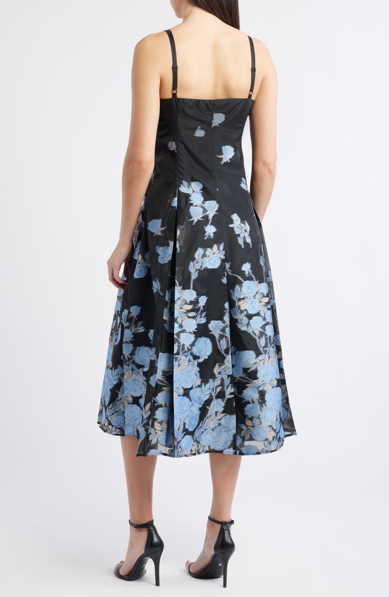 CeCe Metallic Floral Pleated Cocktail Dress, Alternate, color, Rich Black