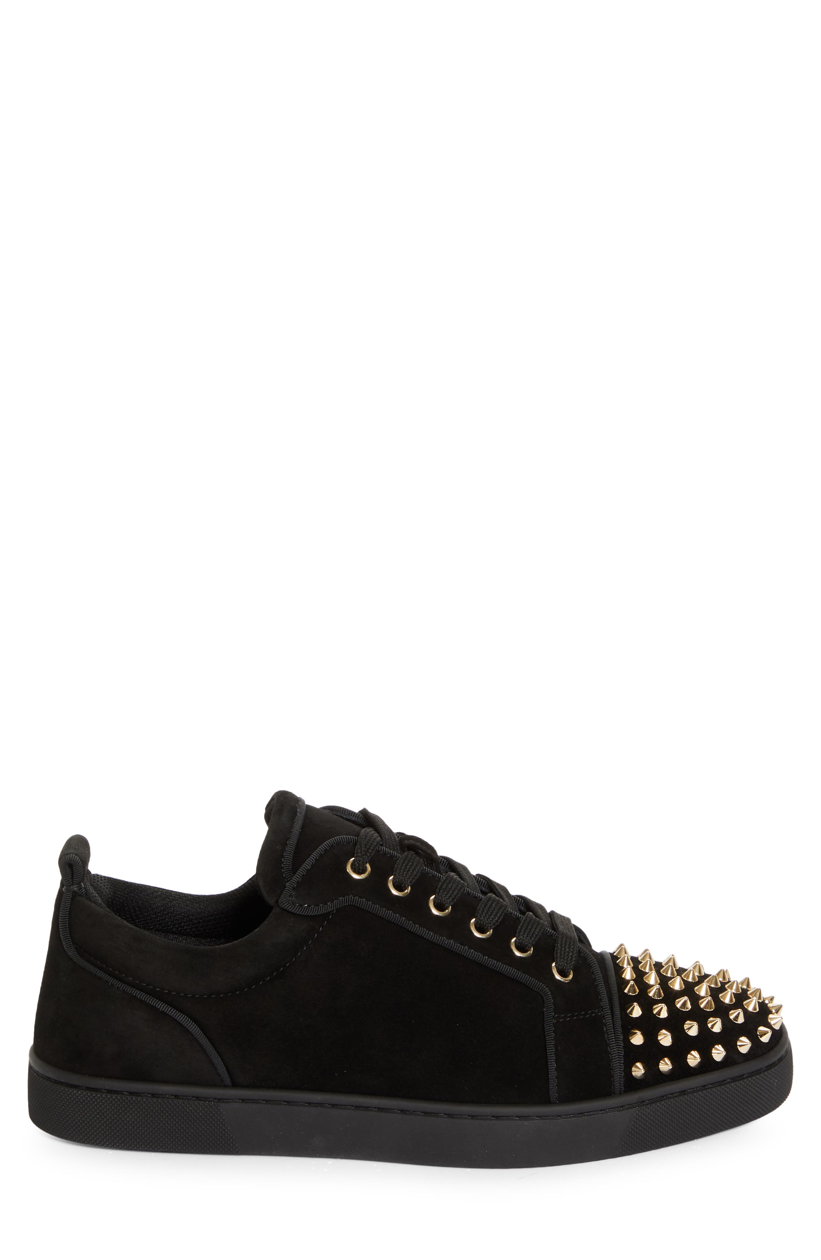 Christian Louboutin Louis Junior Spikes Orlato Suede Sneaker, Alternate, color, Black/ Light Gold