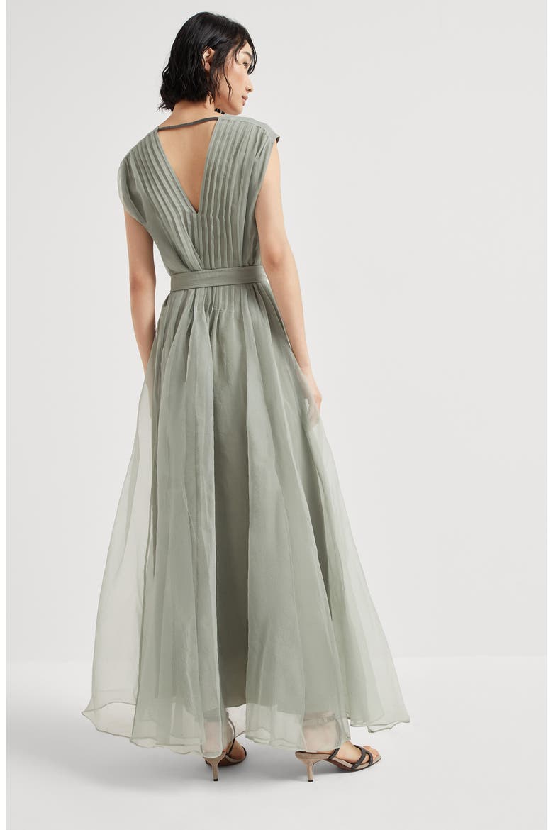 Crispy silk dress with monili, Alternate, color, Olive