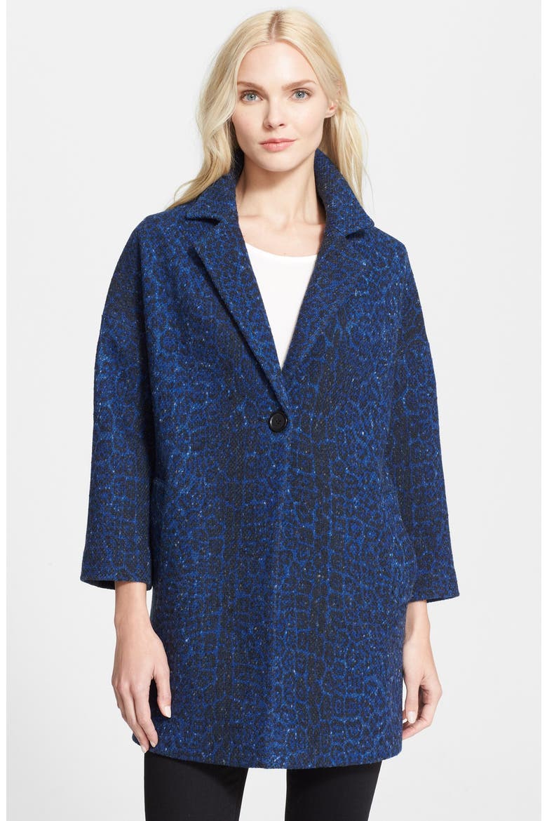 Animal Pattern Dolman Sleeve Coat, Main, color, NAVY/ BLACK