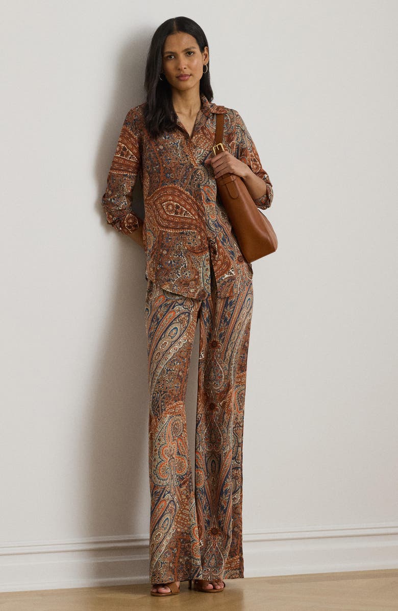 Lauren Ralph Lauren Paisley Crêpe de Chine Wide-Leg Pant, Alternate, color, Cream Multi