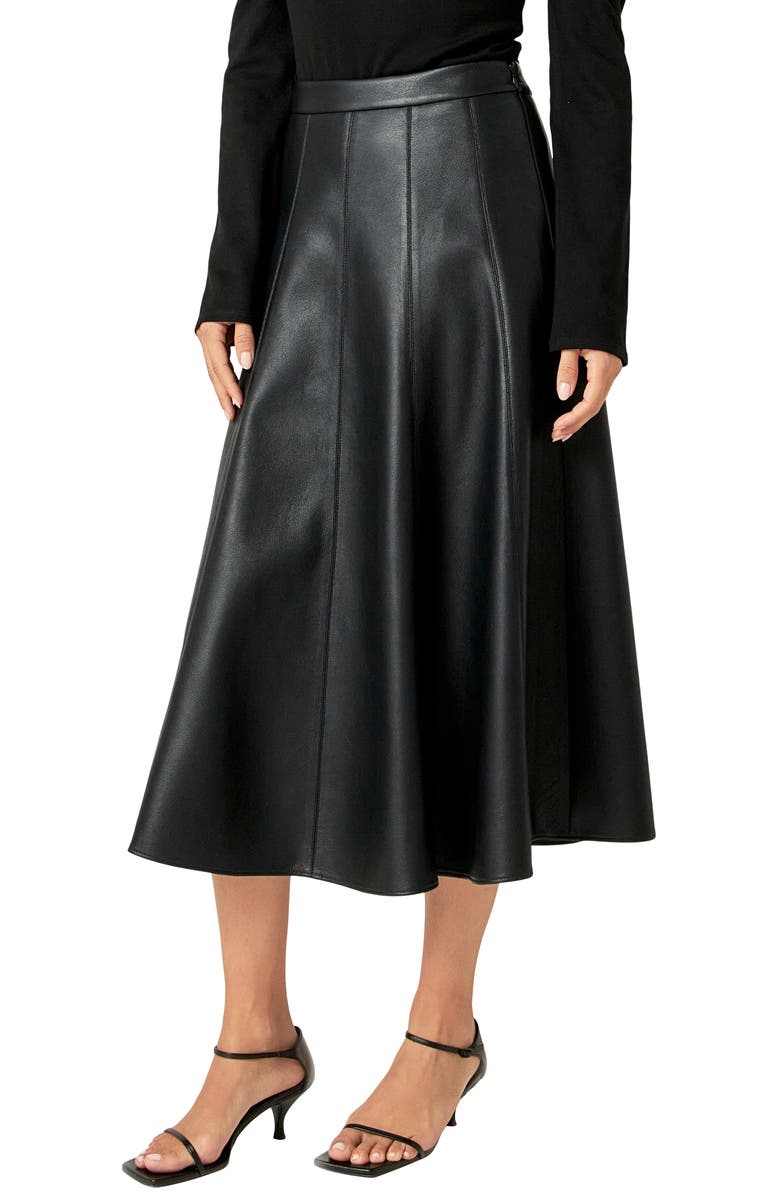 English Factory Faux Leather Midi Flare Skirt, Alternate, color, 