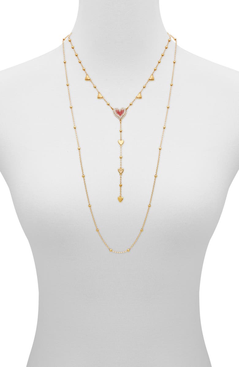 GUESS Crystal Heart Layered Chain Necklace, Alternate, color, Gold Tone