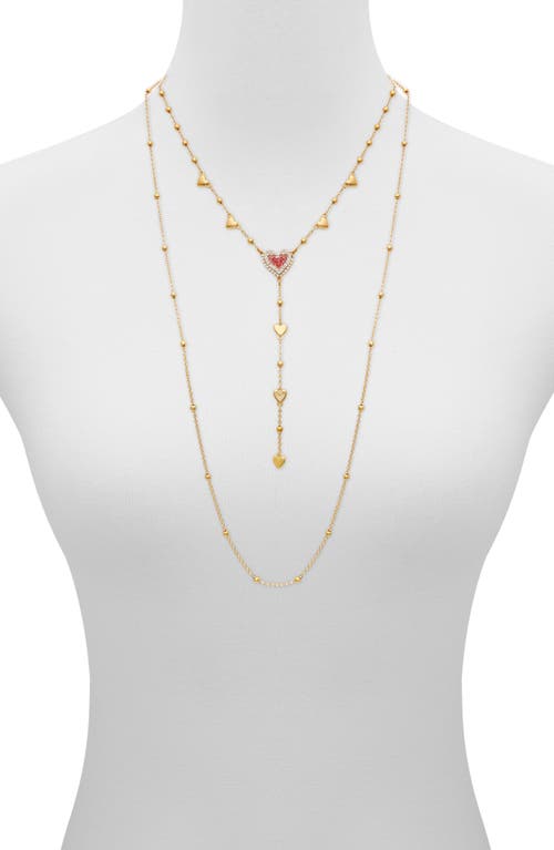 Guess Crystal Heart Layered Chain Necklace In Gold