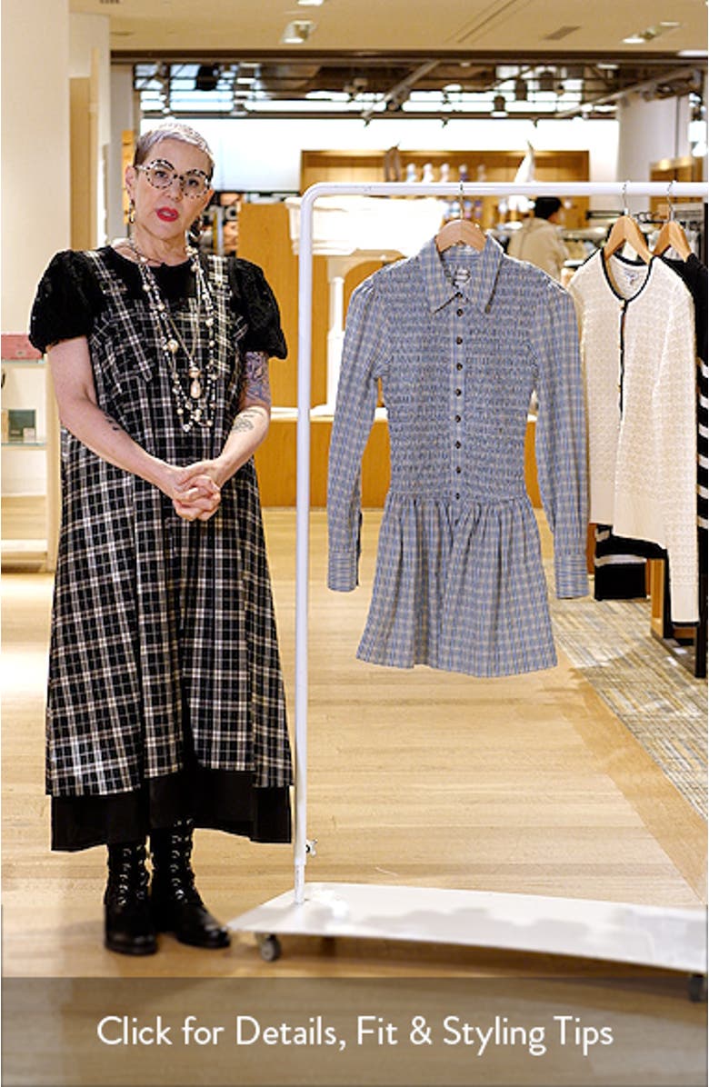 Bora Smocked Bodice Long Sleeve Organic Cotton Seersucker Minidress, sales video thumbnail